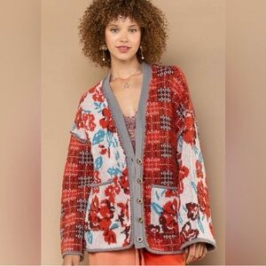 ❣️❣️SOLD❣️❣️ POL | Sweaters | Red Mixed Print Sweatercardigan